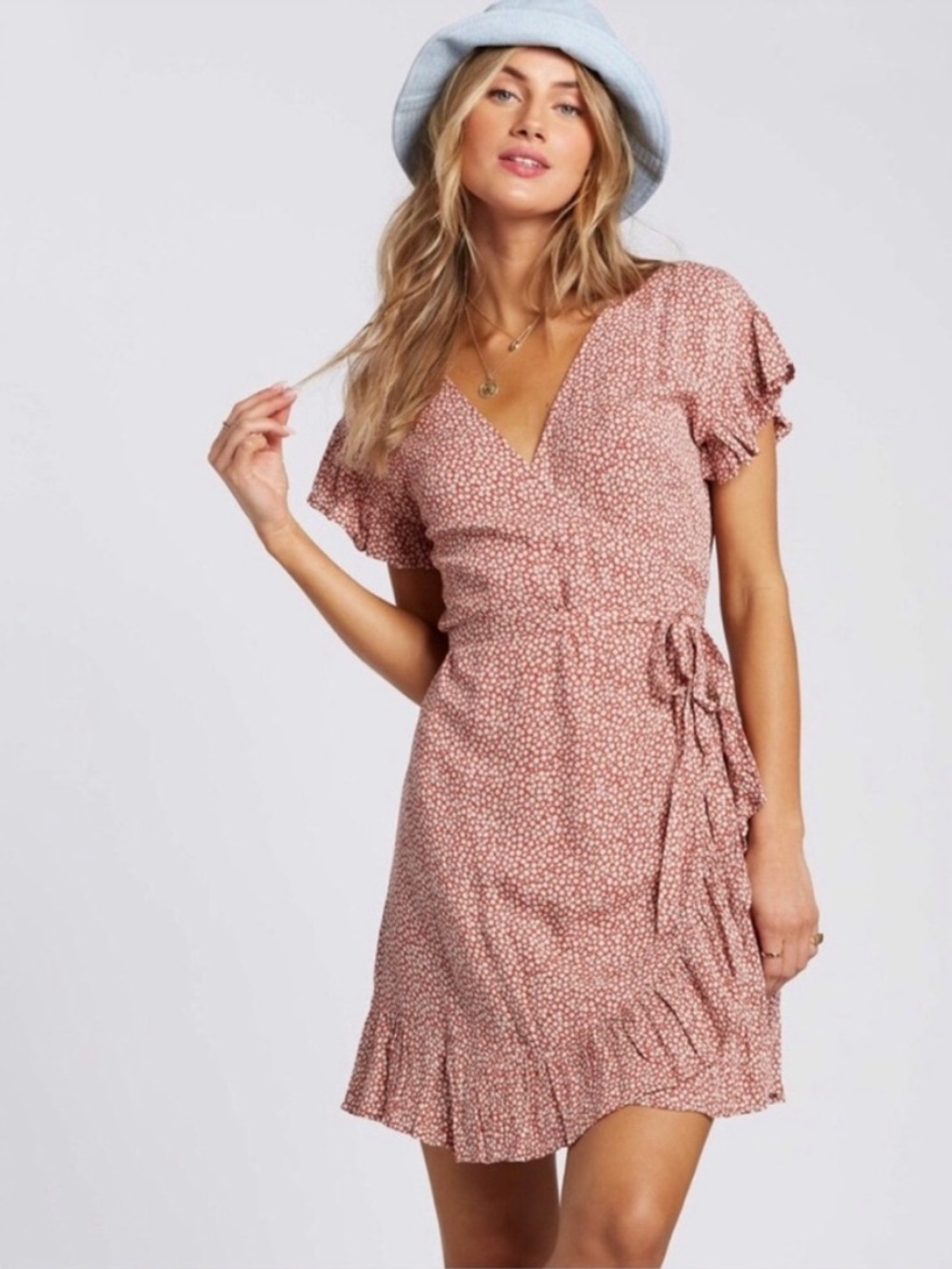 Billabong Women’s Wrap and Roll Mini Dress in Red Clay